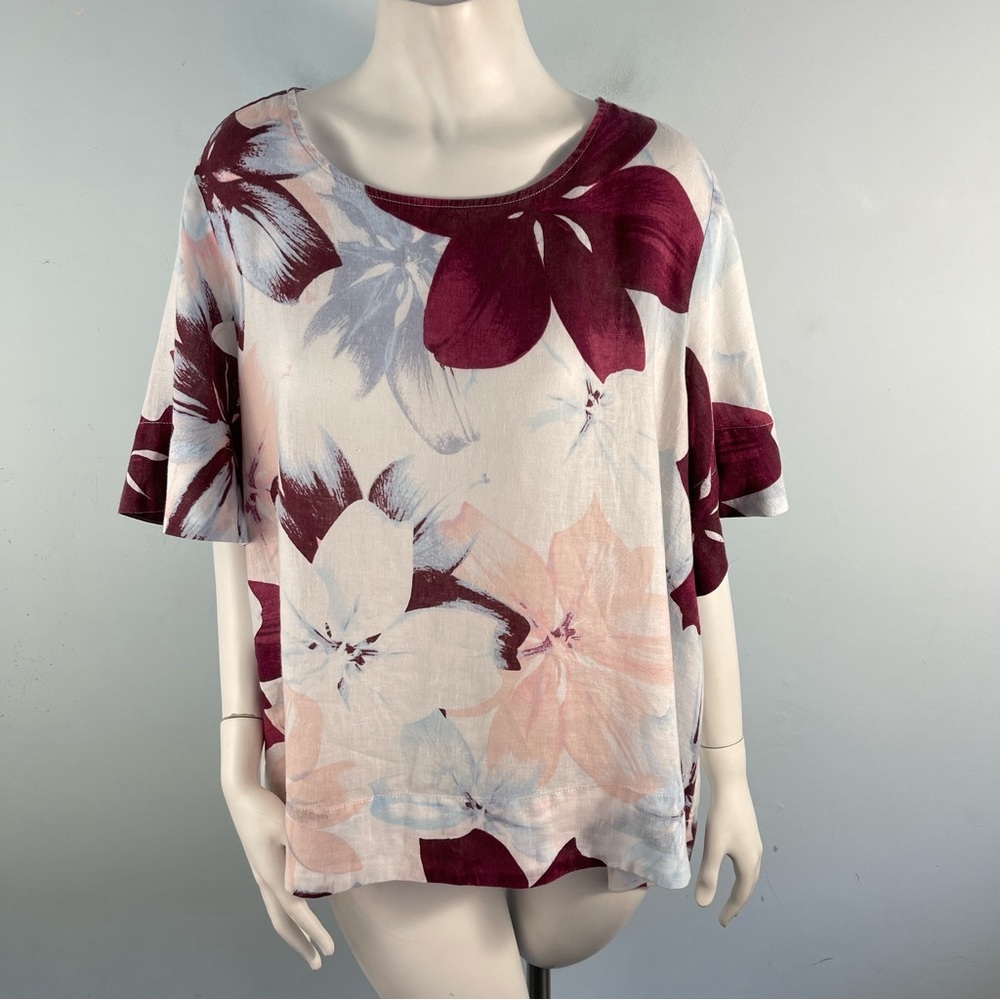 Lord & Taylor Plus Size 1X Boxy Floral Linen Shirt Top Popover Summer Resort